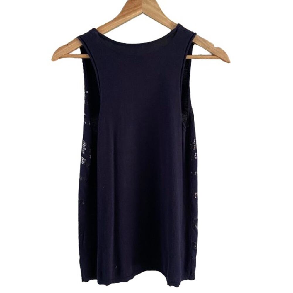 Banana Republic Navy Sequin Roll Neck Tank Top Sleeveless Casual Party Sparkle - Picture 2 of 8